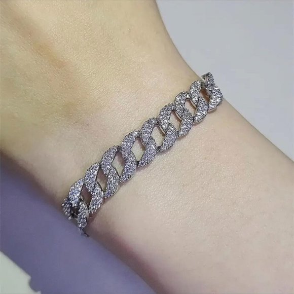 NEW “7” HIP HOP CUBAN DIAMOND S925 STERLING SILVER BRACELET - Picture 3 of 3
